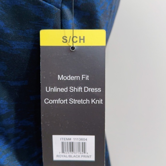 Mario Serrani Women's Blue Black Printed Unlined Comfort Knit Shift Dress Size S - Picture 10 of 10